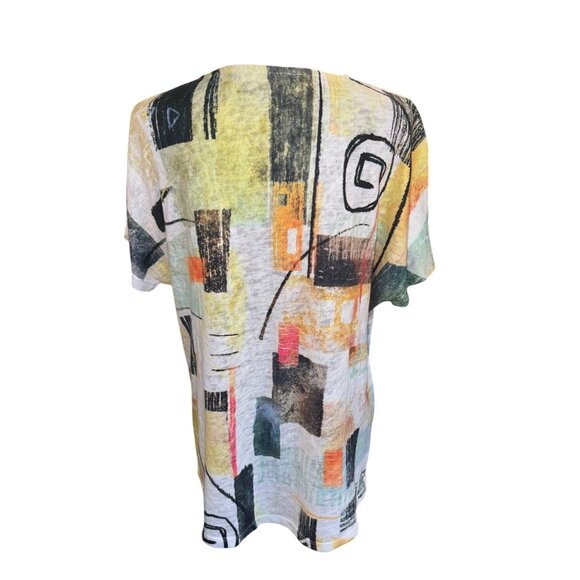 Jess & Jane Abstract Print Short Sleeve Tunic Top  S Casual Lightweight Artsy - Picture 2 of 8